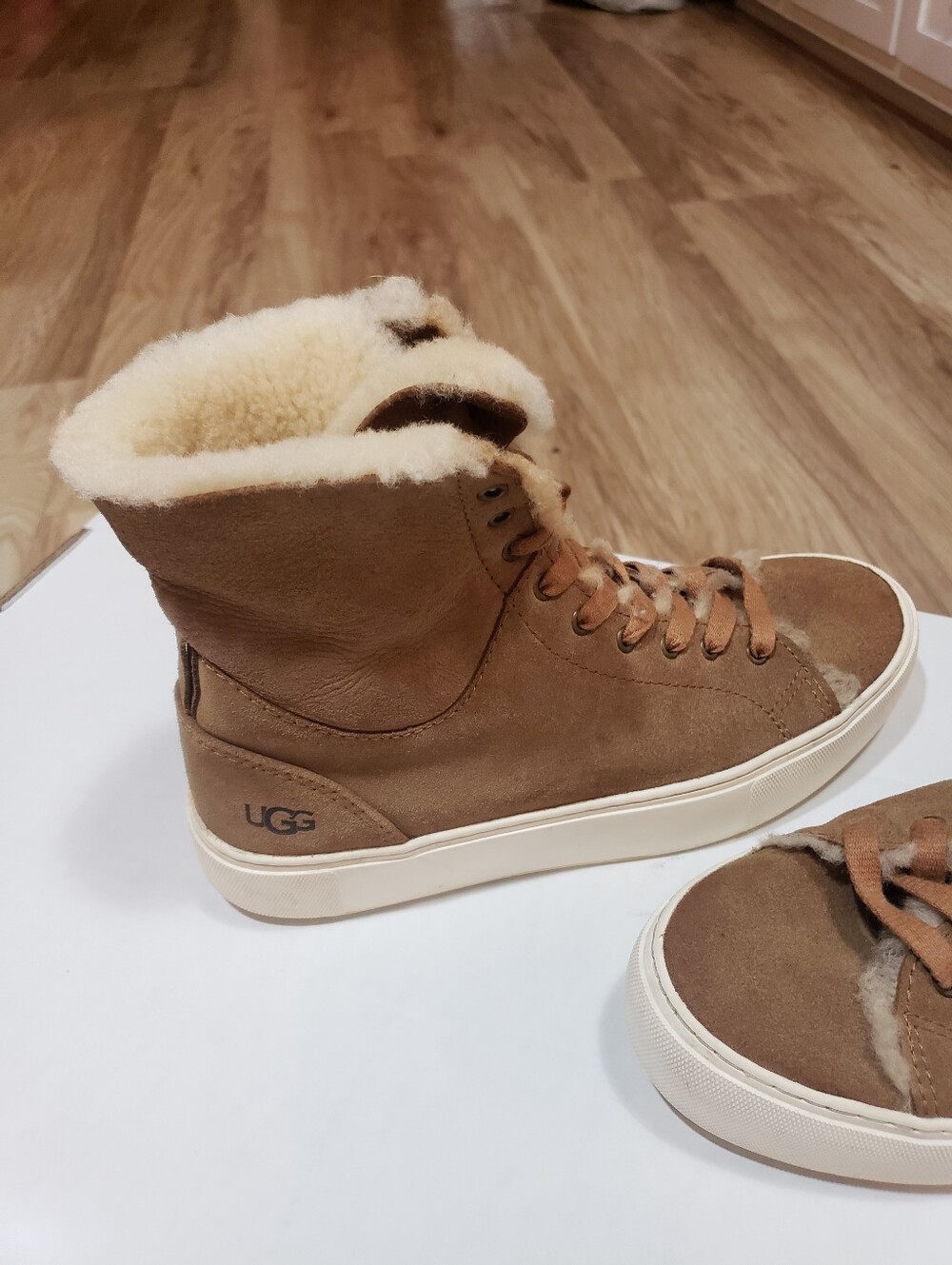 Ugg Women Beven High Top Suede Sneaker Fold Down Shearling Cuff Lace Up